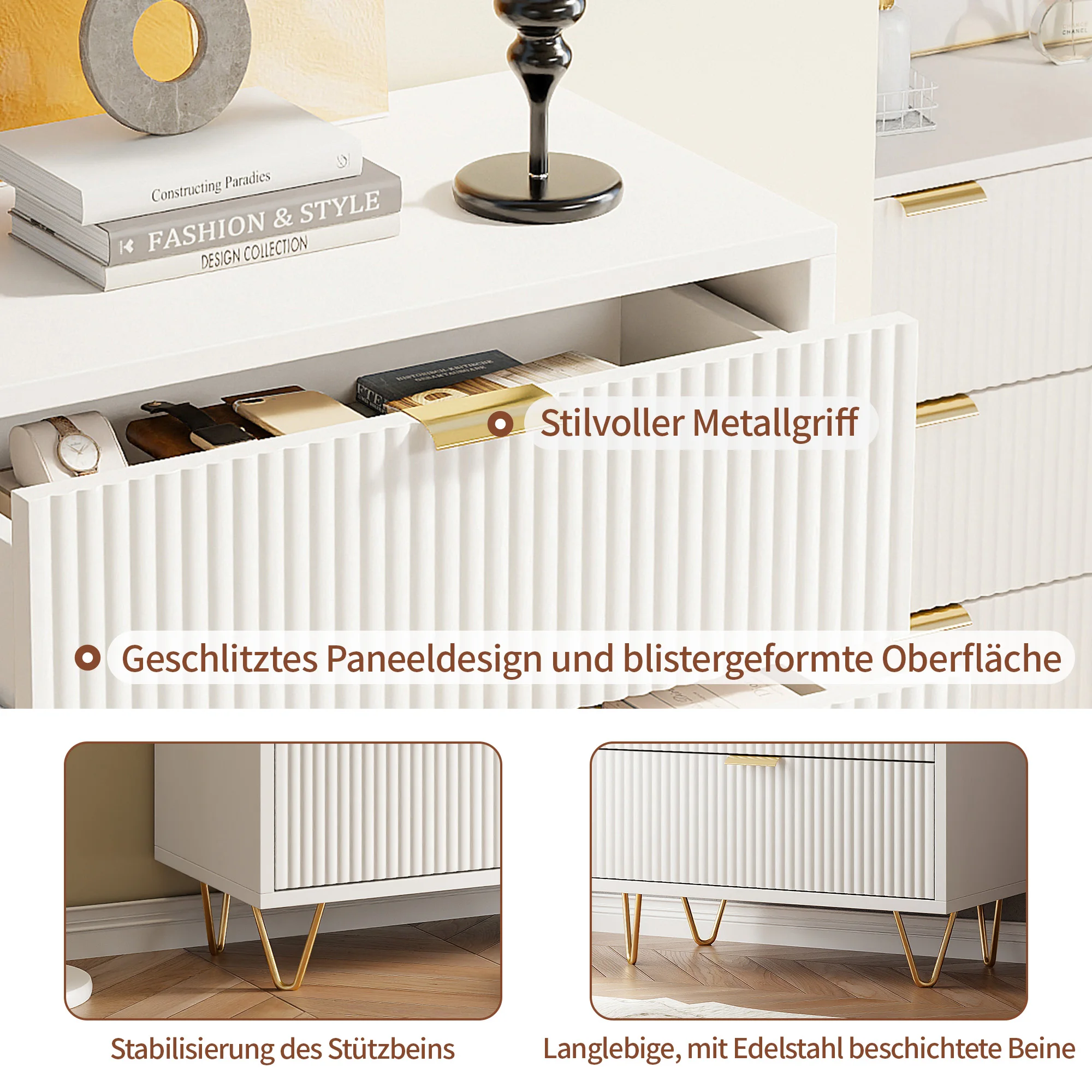 Rosahqnda Kommode mit 6 Schubladen, Schlafzimmer-Kommode, Aufbewahrungsmöbel mit Gewebtem Stoff, Einfacher und Eleganter Stil – Detail 11
