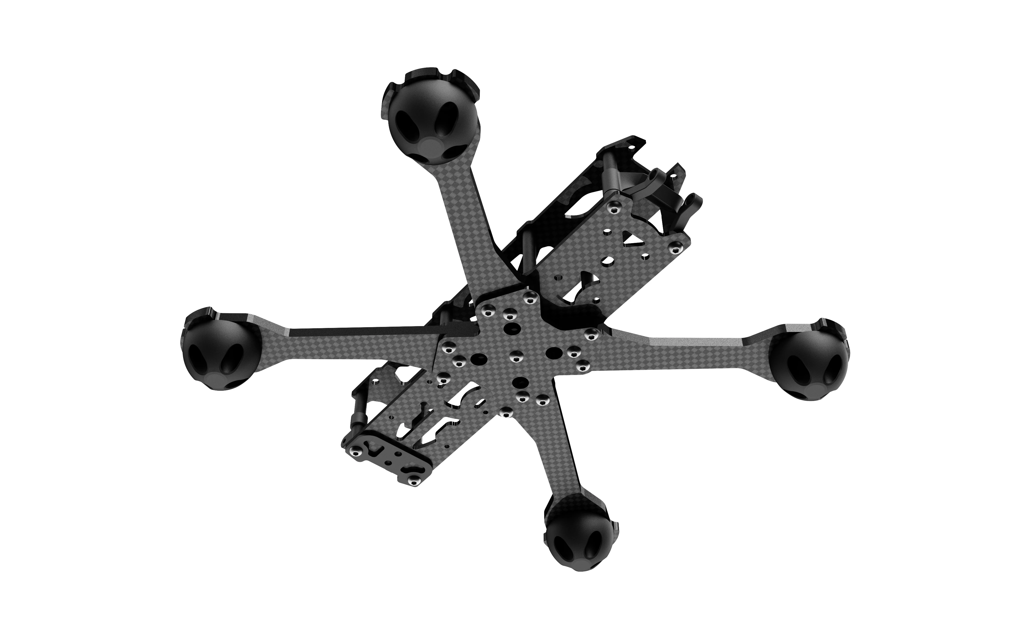 Détail du cadre drone FPV 5 pouces pour course, châssis léger montrant les supports moteur et la platine de vol.