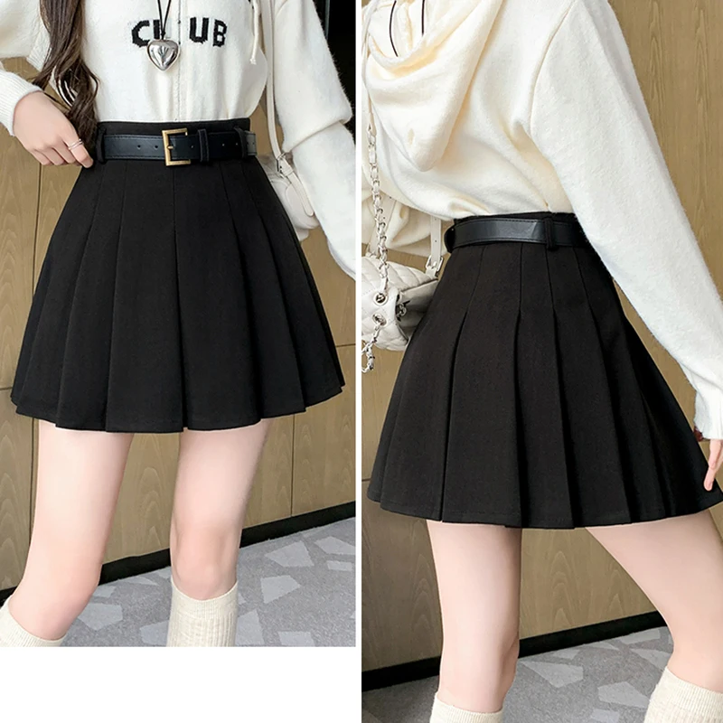 2024 Winter Woolen Mini Pleated Skirt Women Casual