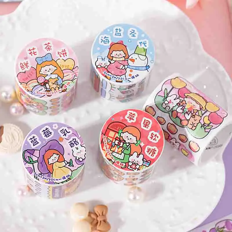 Mr. Paper 4 Style 300cm/roll Cartoon Character Washi Tape Cute Girl Daily Hand Account Decorative Stationery Sticker