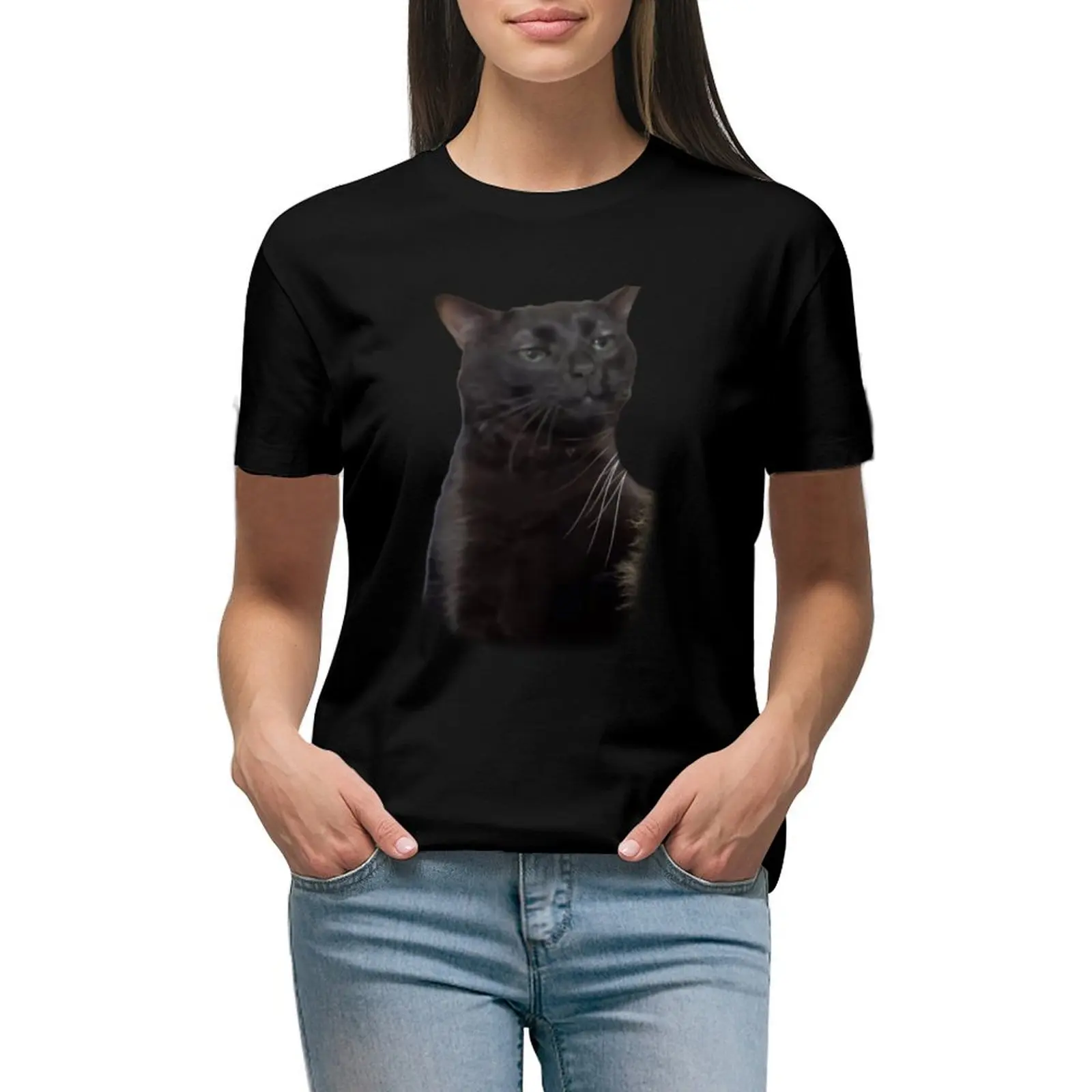 

Black Cat Zoning Out Staring Meme Funny T-shirt aesthetic clothes tees woman t shirt