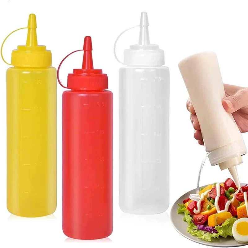 480/240ml Condiment Squeeze Bottles Enduring Plastic Squeeze Squirt Bottle for Ketchup BBQ Sauces Syrup Condiments Dressings