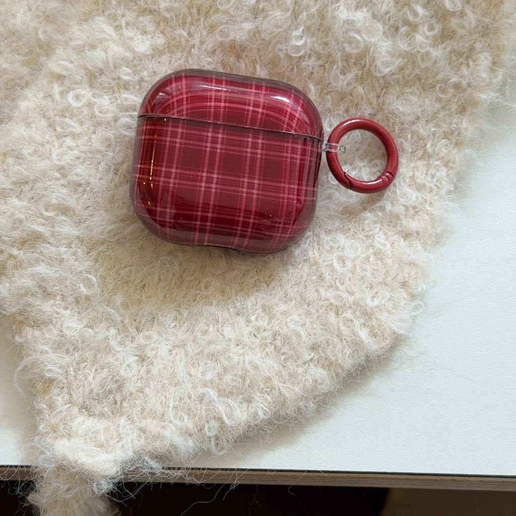 Retro Red Grid Pendant Glossy Protective Case for AirPods - Image 4