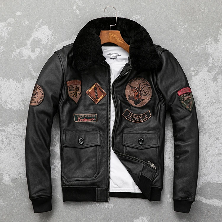 piloto chaqueta de cuero con parches