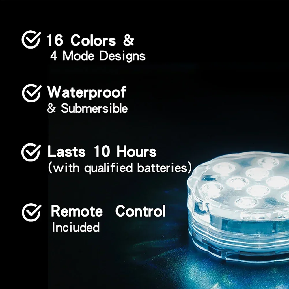 Description Picture 5 of item10 LEDs RGB Underwater Lamp Submersible Light Remote Control Garden Swimming Pool Light Aquarium Vase Bowl Wedding Party Decor