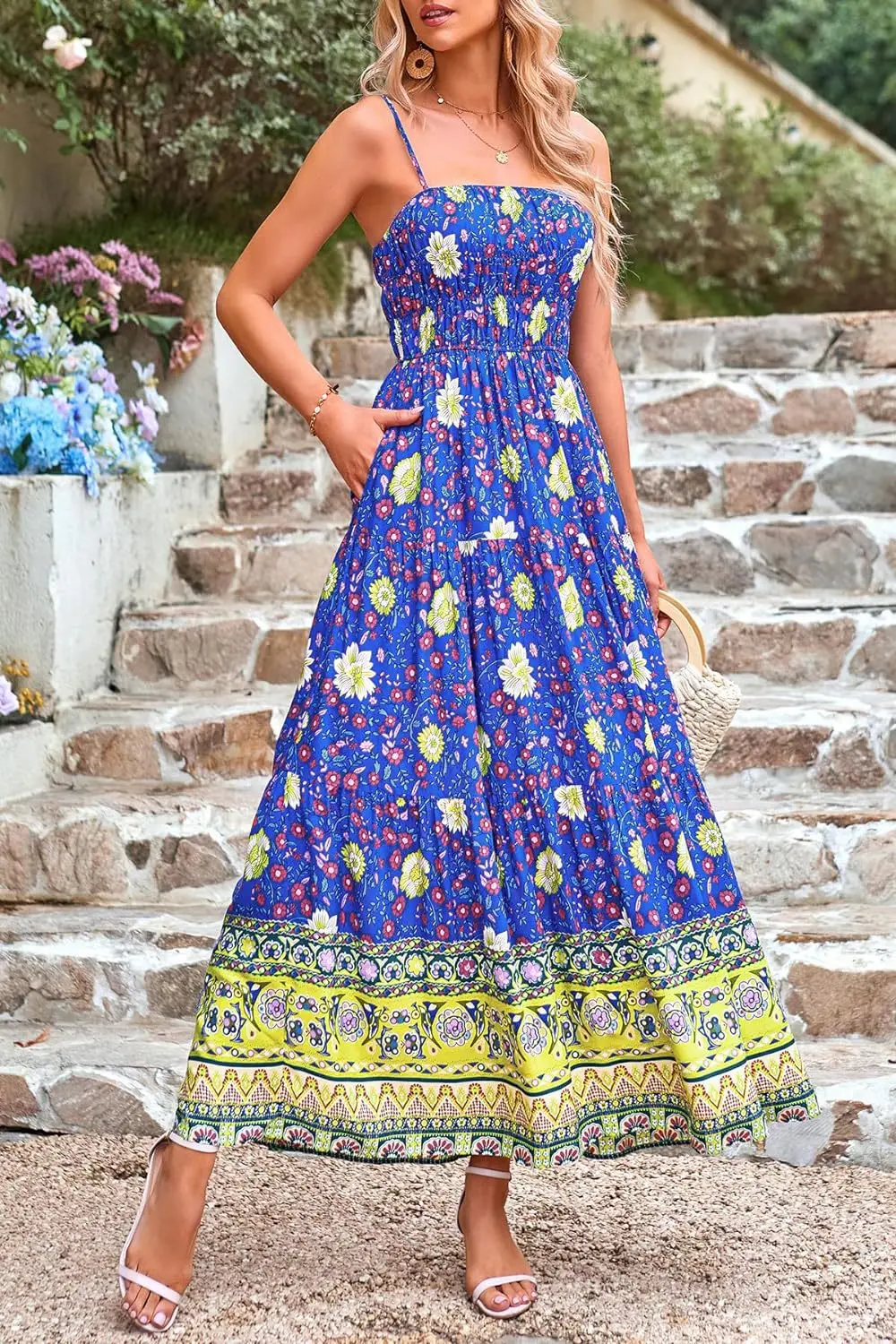 Vintage Flower Print Spaghetti Strap Dresses Women Fashion Trendy Bohemian Beach Vacation Long Dress Female Summer New Vestidos