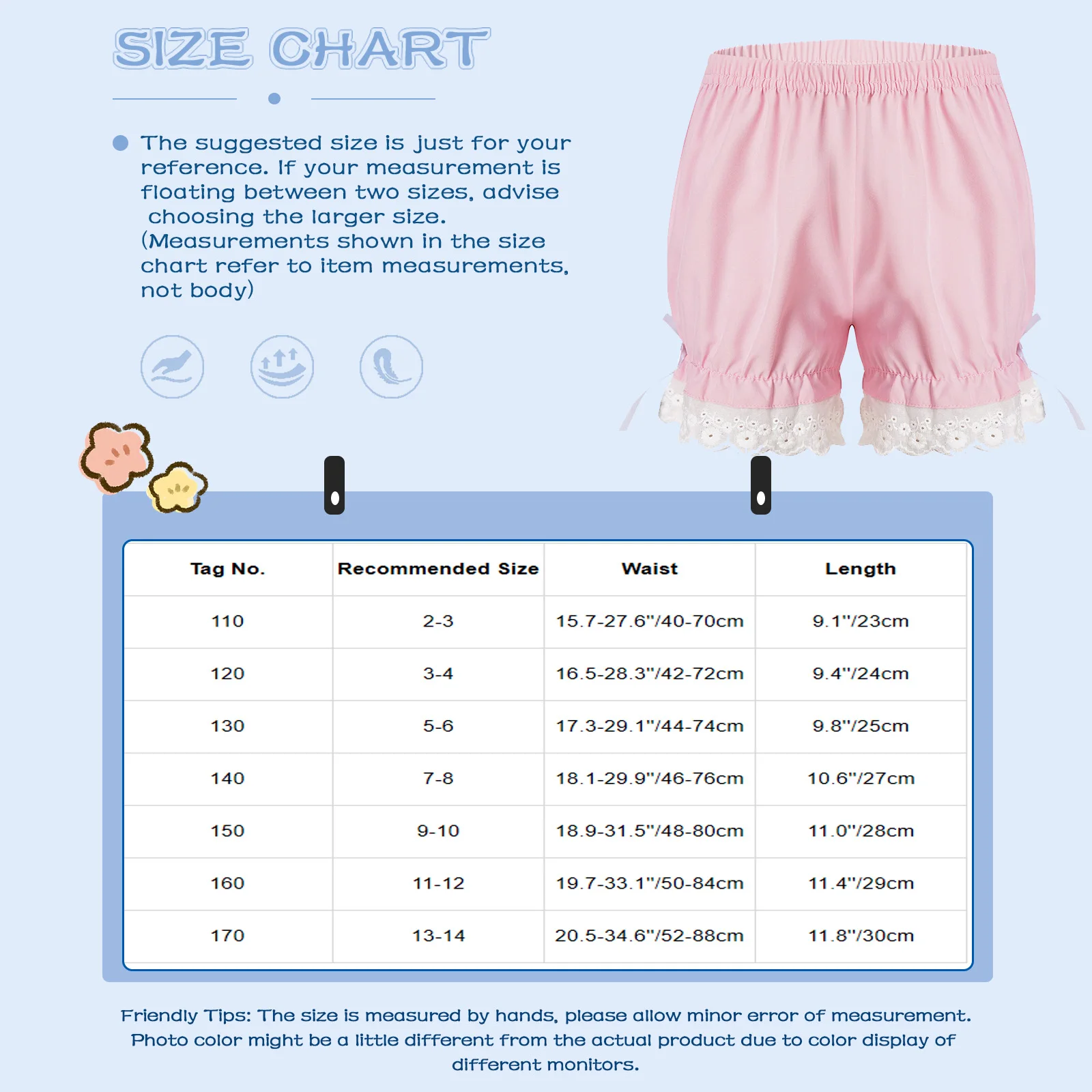 Kids Girls Safety Shorts Pants Elastic Bowknot Lace Waist Bloomers Pumpkin Shorts Breathable and Safety Underwear Clothing