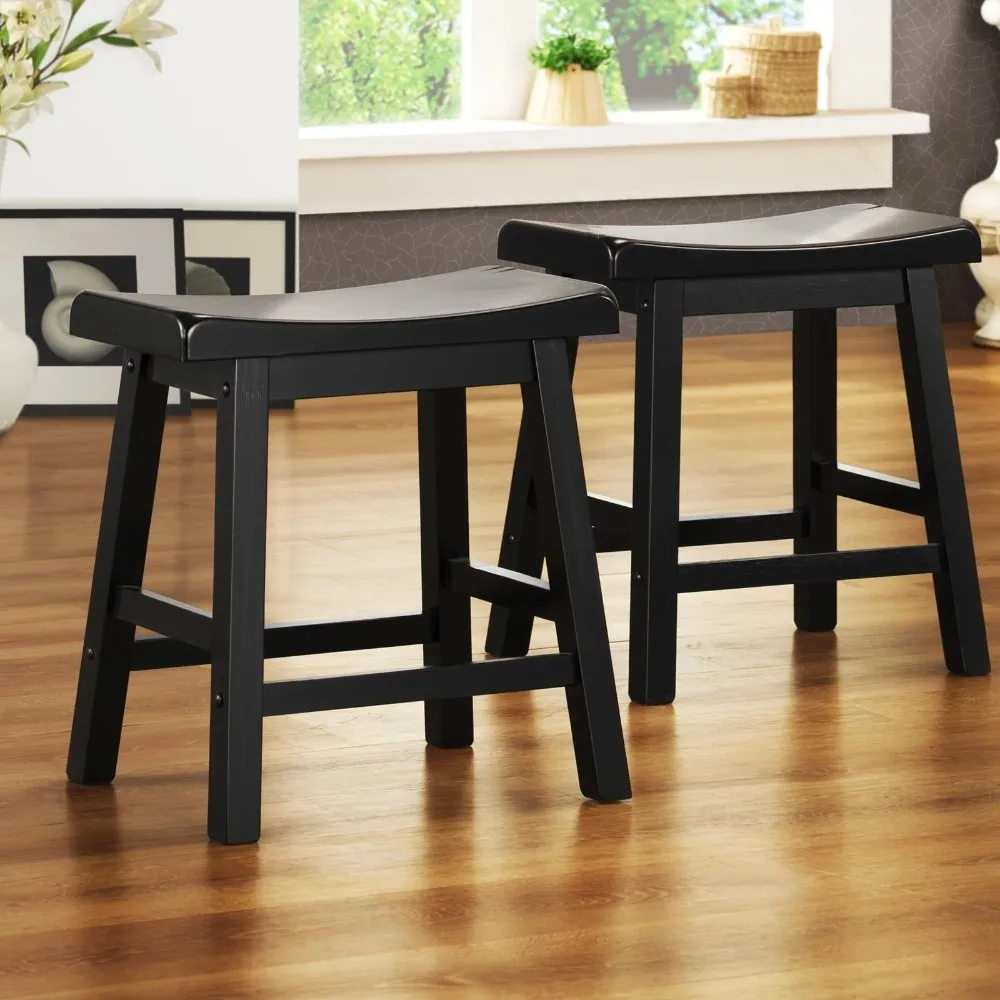 

Dining Stool Solid Wood 18" Saddleback Stool - Set of 2 - Black Sand, Walnut