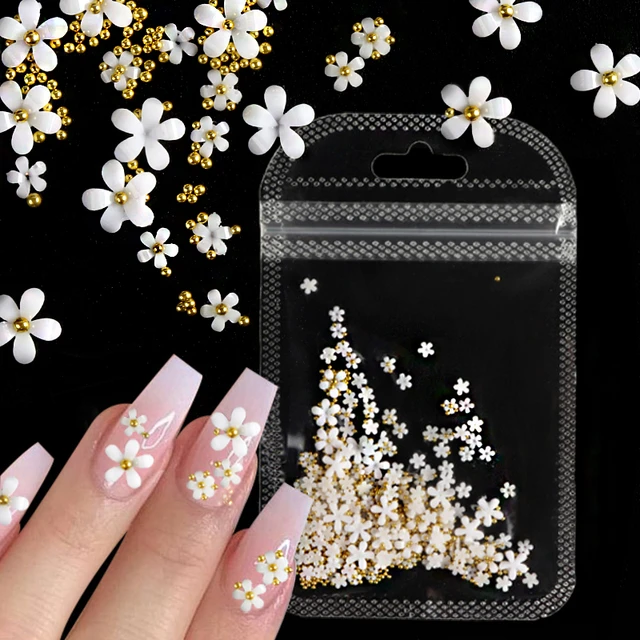 4.5g Acrylic Flower Nail Art Decoration Mixed Size White Rhinestones Silver  Gem Manicure Tool Accessories For DIY Nail Design - AliExpress