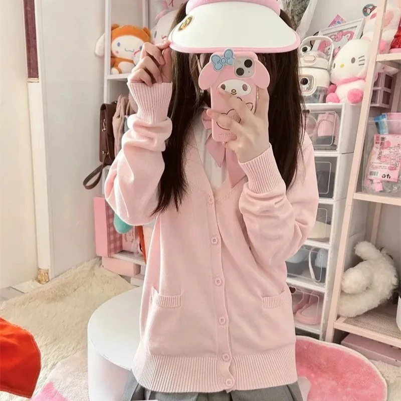 Anime Cosplay JK Uniform Cardigan Sweater Autumn/Winter Knitted Japanese Pink Knitted Sweater College Style Cardigan Coat 2