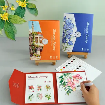 Libro da colorare ad acquerello con set di 12 pigmenti solidi, carta per pittura fai da te, forniture artistiche per adulti per alleviare lo stress