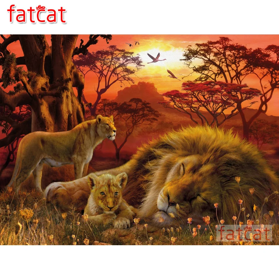 

FATCAT Lakeside кокосовое дерево, дом, искусственная квадратная круглая дрель, алмазная вышивка, ландшафт ручной работы AE3448