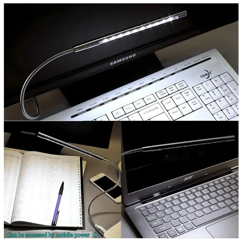 led light night light mini night light mini led light book light Silver / Black Metal Material LED Night Light USB Power Supply 10 LED Flexible Book Reading Light Laptop Computer Notebook