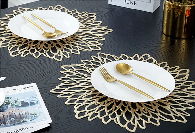 1/6PCS Tischset für Esstisch Hohl Pad Coaster Pads Tisch Schüssel Matten Gold Esstisch Matte Nicht-slip isolierung tisch matte – Detail 7