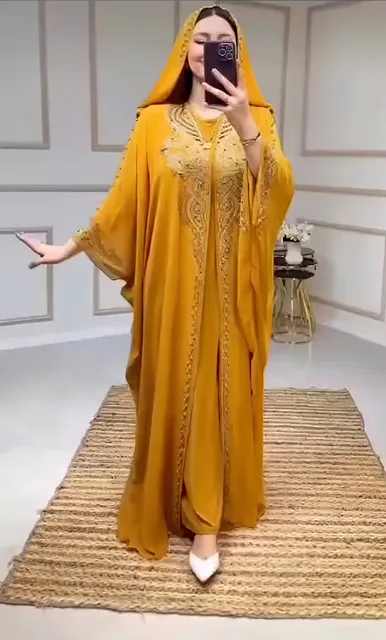 110213-20206d.jpg Robe Maxi en Mousseline de Soie avec Perles pour Femme Musulmane, Caftan, Abaya, Dubaï, Vêtements de Luxe, Hijabs, Grande Taille, Robes sulfà Capuche Africaines