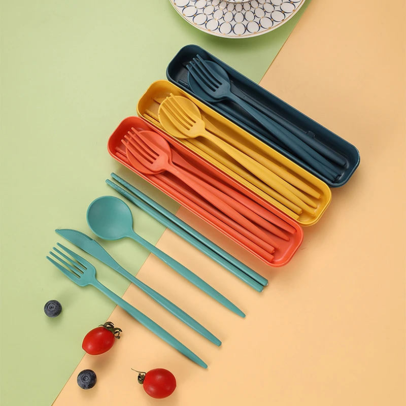 Eco-Friendly Wheat Straw Cutlery Set with Portable Case – Reusable Utensils Pack