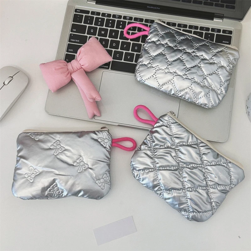 Silver Love Clutch Bag Coin Bag Coin Purse Pouch Mini Makeup Bags Key Lipstick Earphone Data Cable Storage