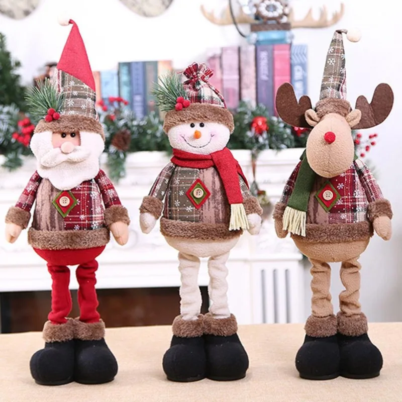 

Christmas Decoration Plaid Telescopic Doll Window Decoration Santa Claus Plush Toy Snowman Standing Doll Holiday Children's Gift