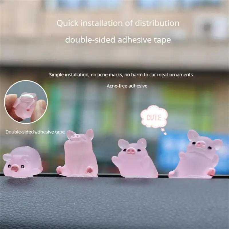 1PC Luminous Mini Resin Pig Car Dashboard Toys Dolls Figures Home Garden Decoration Cartoon Color Chick Cute Car Ornaments Gifts images - 6