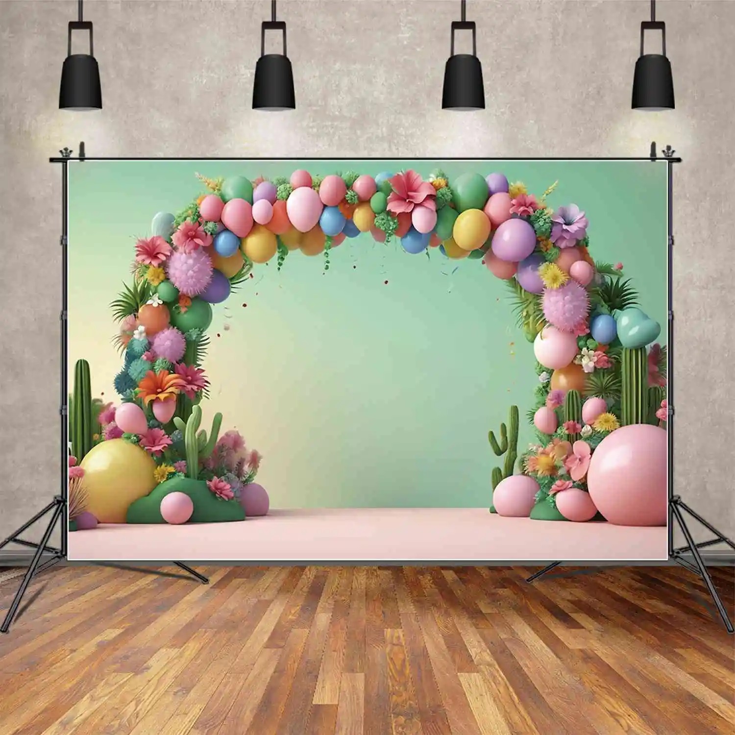 

MOON.QG Balloon Arch Backdrops For Photography Baby Flowers Cactus Birthday Party Photo Backgrounds Custom Tropical Accessories
