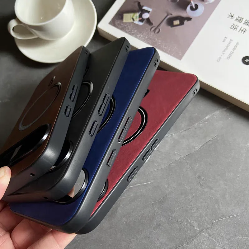 Luxury Suede Sheepskin Leather MagSafe-Compatible Case with Magnetic Wireless Charging