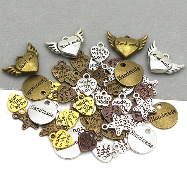 10Pcs Handmade Labels Silver Bronze Bow Metal Tags for Clothes Hats Vintage  Alloy Hand Made Tag