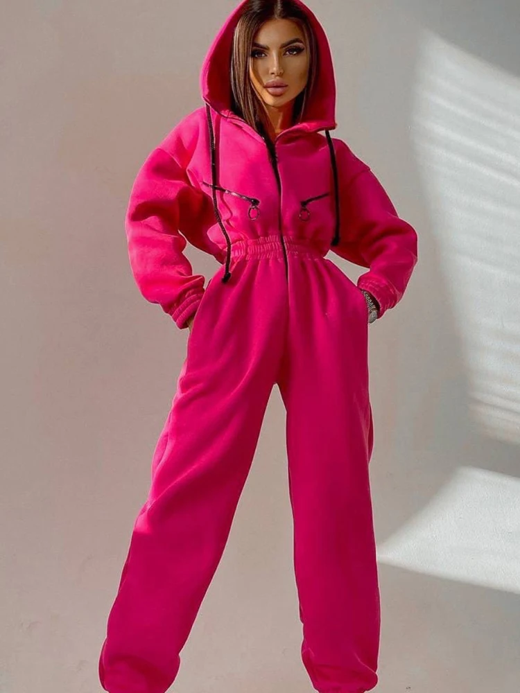 

Autumn Winter Women Casual Jumpsuits Stand Collar Drawstring Long Sleeve One Piece Outfit Female Overalls Zipper Pocket Playsuit