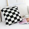 Black Faux Fur Wool Throw Pillow Cover Checked Cushion Cover for Sofa Couch Living Room Polyester Lumbar Pillow Home Decoration 3