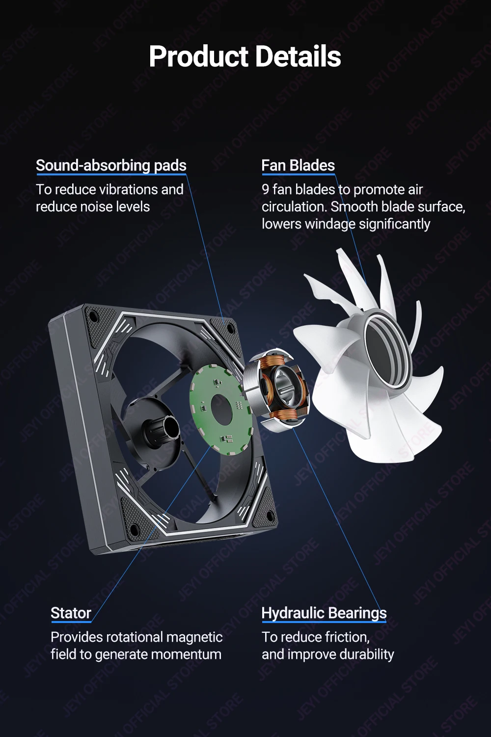 Jeyi argb lüfter 120mm pc kühl ventilatoren computer lüfter ultra leiser kühlkörper mit 4pin pwm, 5v 3pin argb adressierbarer sync/rc port – Detail 5