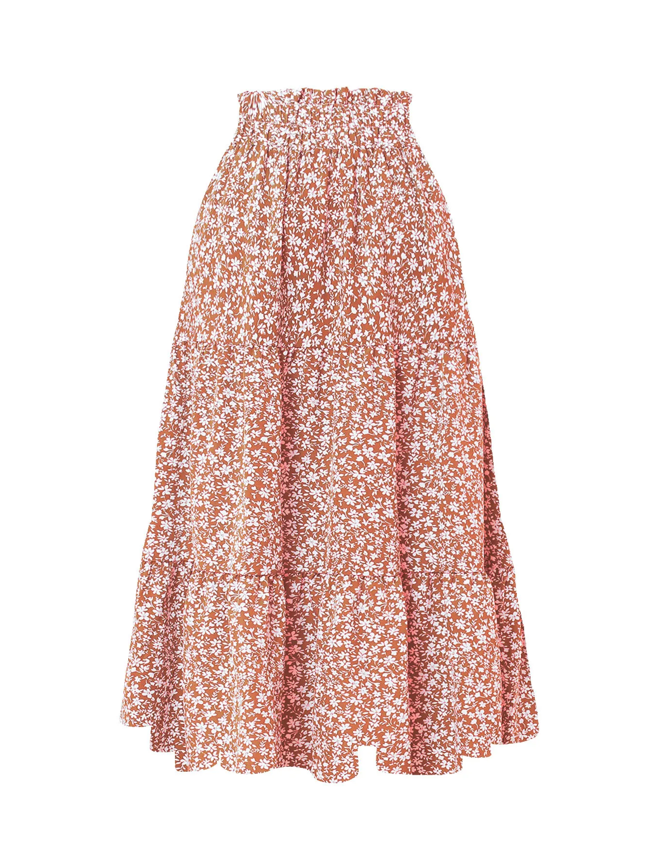Women's Summer Solid Color Bohemian A-line Midi Skirts 2025 New Female Vacation Casual Loose Faldas