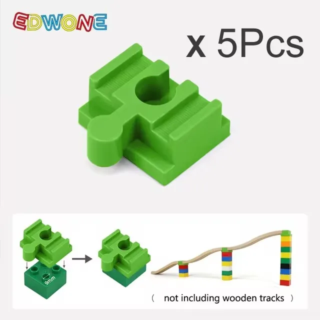 Wooden Train Track Accessories Set with Plastic Building Block Adapters