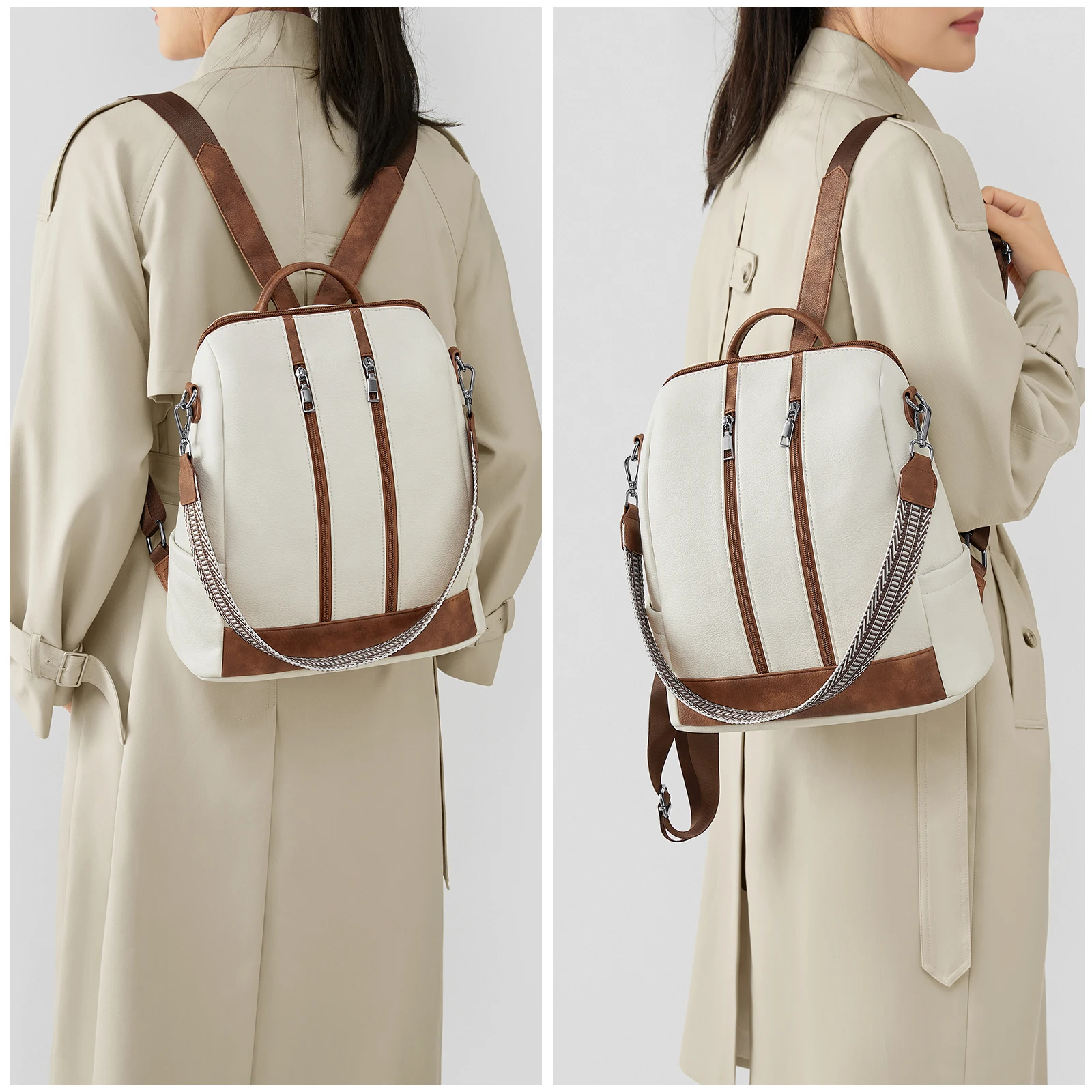 Cnoles Leather Backpack Purse for Women Large Travel Ladies Designer Fashion Casual College Girl School Book Shoulder Bag 6