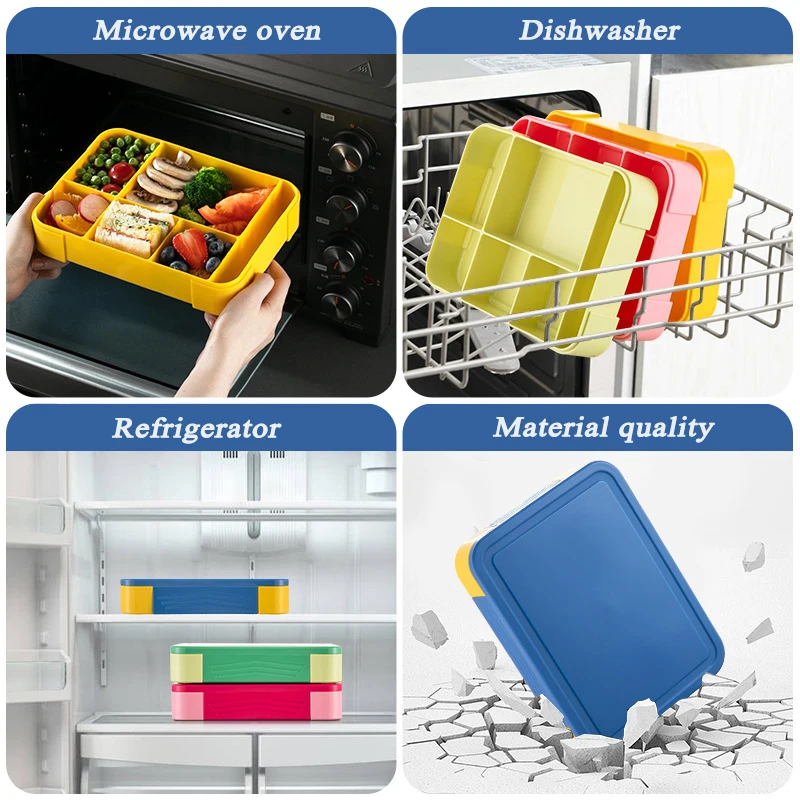 Lunch Box Portable Bento Box Adult Lunch Containers Microwavable Leak Proof 6 Compartment for Adults Kids Toddler With Tableware - 4