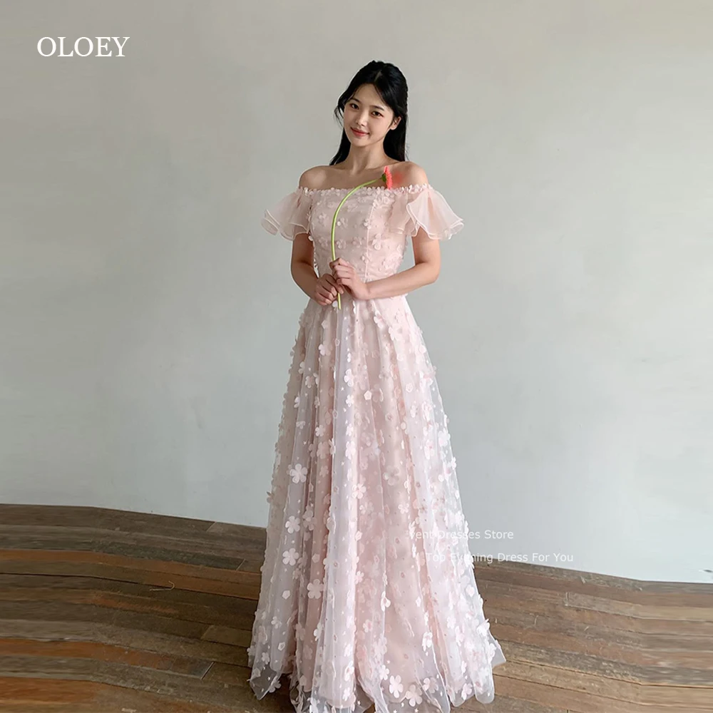 

OLOEY Elegant 3D Flowers Lace Prom Dresses Wedding Party Dresses Fairy Floor Length Bridal Gowns 2024 Korean Bride Dresses