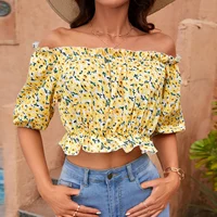 Dominique Floral Lantern Sleeve Off-Shoulder Crop Top 6