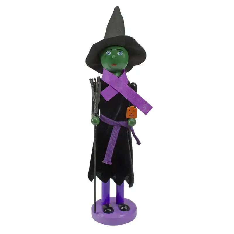 

Black and Green Witch Jack-O-Lantern Halloween Nutcracker with Broom