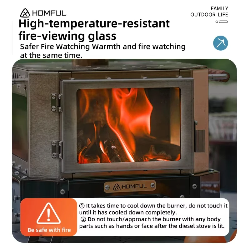 HOMFUL Portable Firewood Stove Home Heating Wood Burning Portable Outdoor Camping Cooking Equipment Complete Set