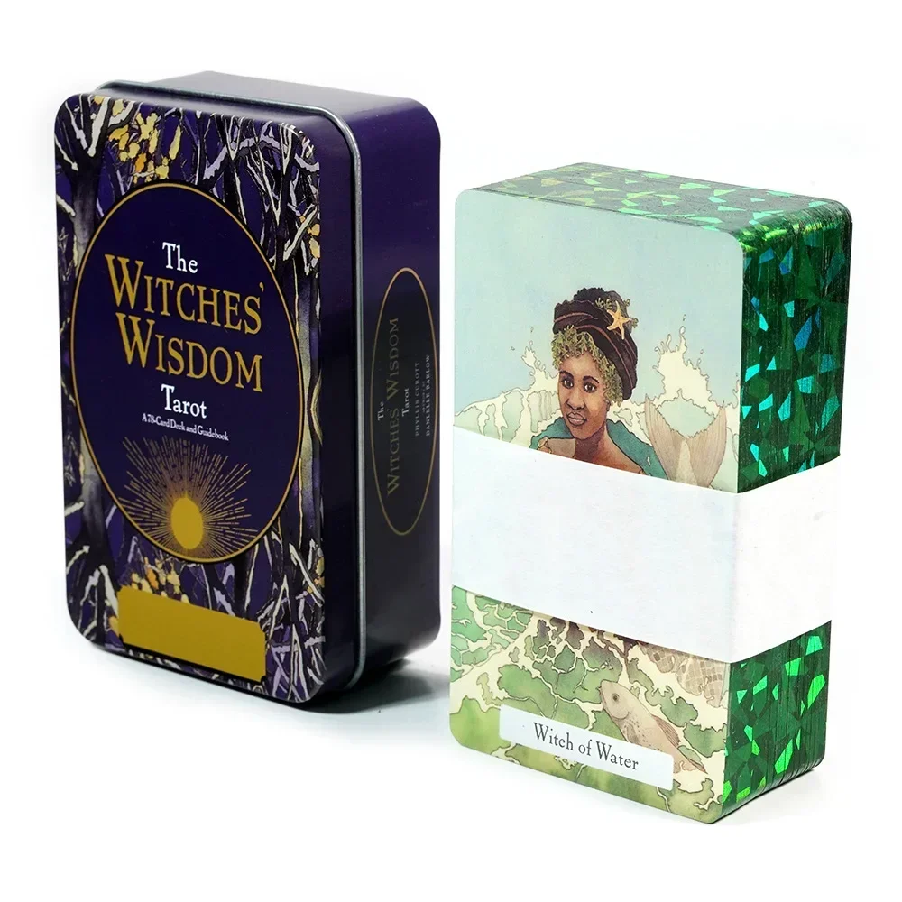 10.3*6cm The Witches&rsquo; Wisdom Tarot Deck In A Tin Box with Green Gilded Edges 78 Pcs Tarot Cards with Guidebook for Beginners
