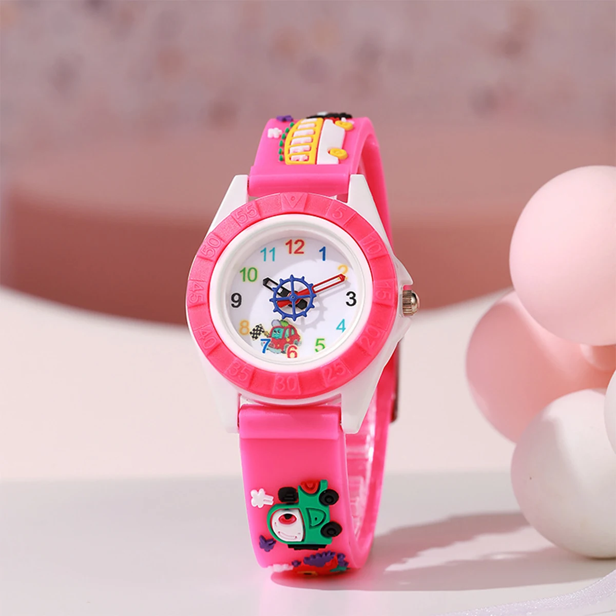 1pc/2pcs-Cute cartoon car quartz watch, small fashion car watch with PVC strap, plastic case - non waterproof