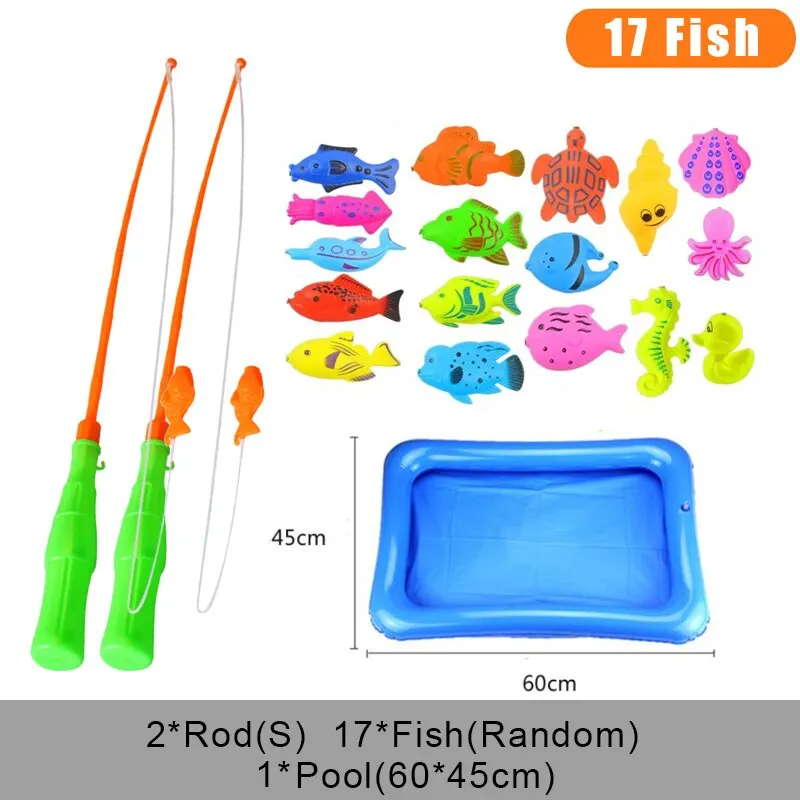 Kids Fishing Toy Set Play Water Toys for Baby Magnetic Rod and Fish with  Inflatable Pool Outdoor Sport Toys for Children