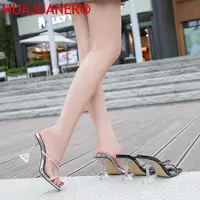 Transparent PVC Slippers Crystal Cup high-heeled Sexy Casual Shoes Plus Size 35-43 44 45 46 Women Open Toe Transparent Slippers - Image 3