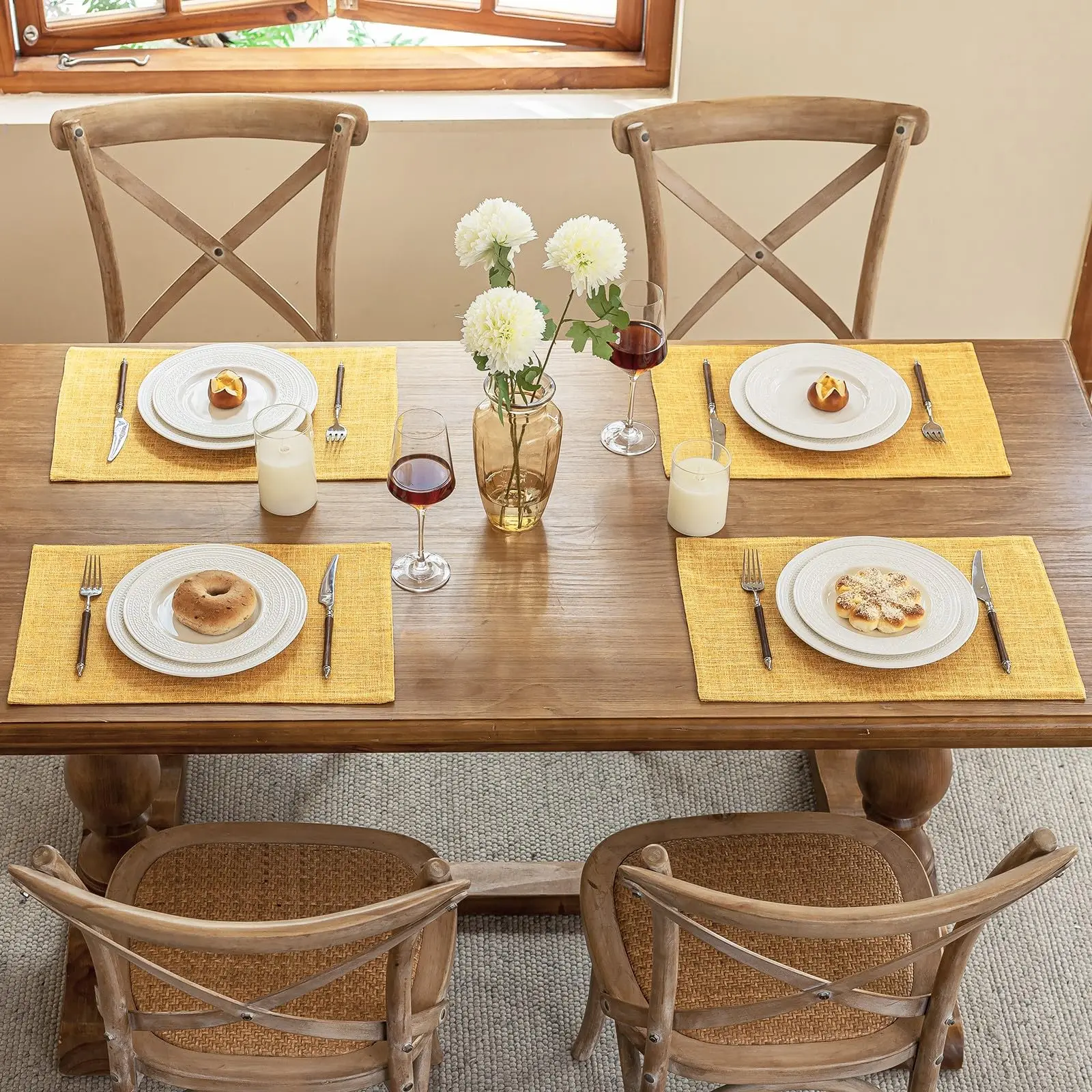 Set of 4 Dual-Layered Faux Linen Heat Resistant Placemats