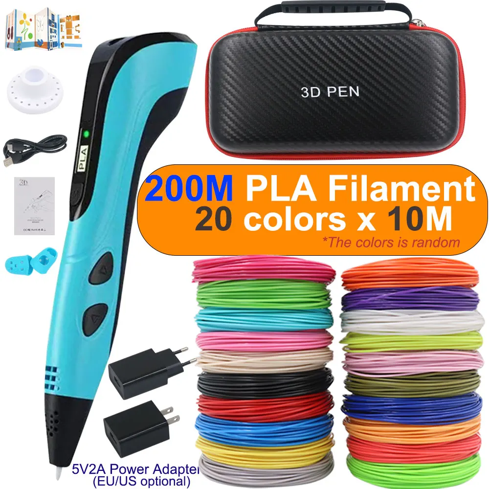 3D Printing Pen Set for Children, Power Adapter, PLA Filament, Travel Case, Aniversário, Presente de Natal, Kids, New Style