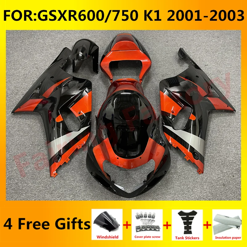 

Новый комплект обтекателей для мотоцикла ABS Подходит для GSXR600 750 GSXR 600 GSX-R750 K1 2003 2001 2002 полный комплект обтекателей оранжевый черный