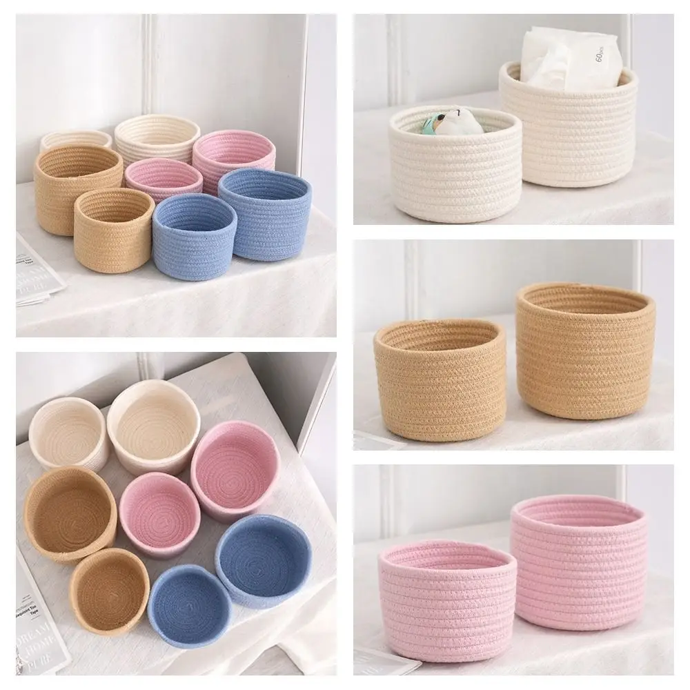 북유럽 스타일 수제 우븐 보관 바구니, 화장품 바구니, 코튼 로프, 미니멀리즘 데스크탑 정리함 