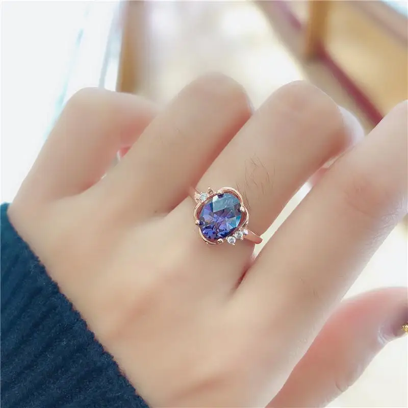 585 lila Vergoldet 14K Rose Gold Intarsien Kristall Sapphire ohrringe für frauen engagement Hochzeit Hohe Schmuck Set