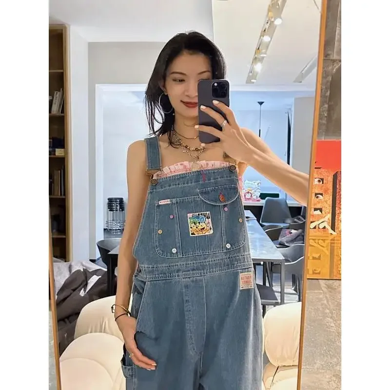 

Denim back pants female summer 2024 new loose design straight wide-legged drag pants American retro