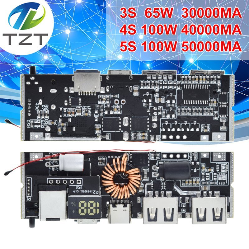 QC4.0 QC3.0 LED Dual USB PD Fast Charge 5A 100W Micro/Type-C USB Mobile Power Bank 18650 Charging Module Temperature Protection