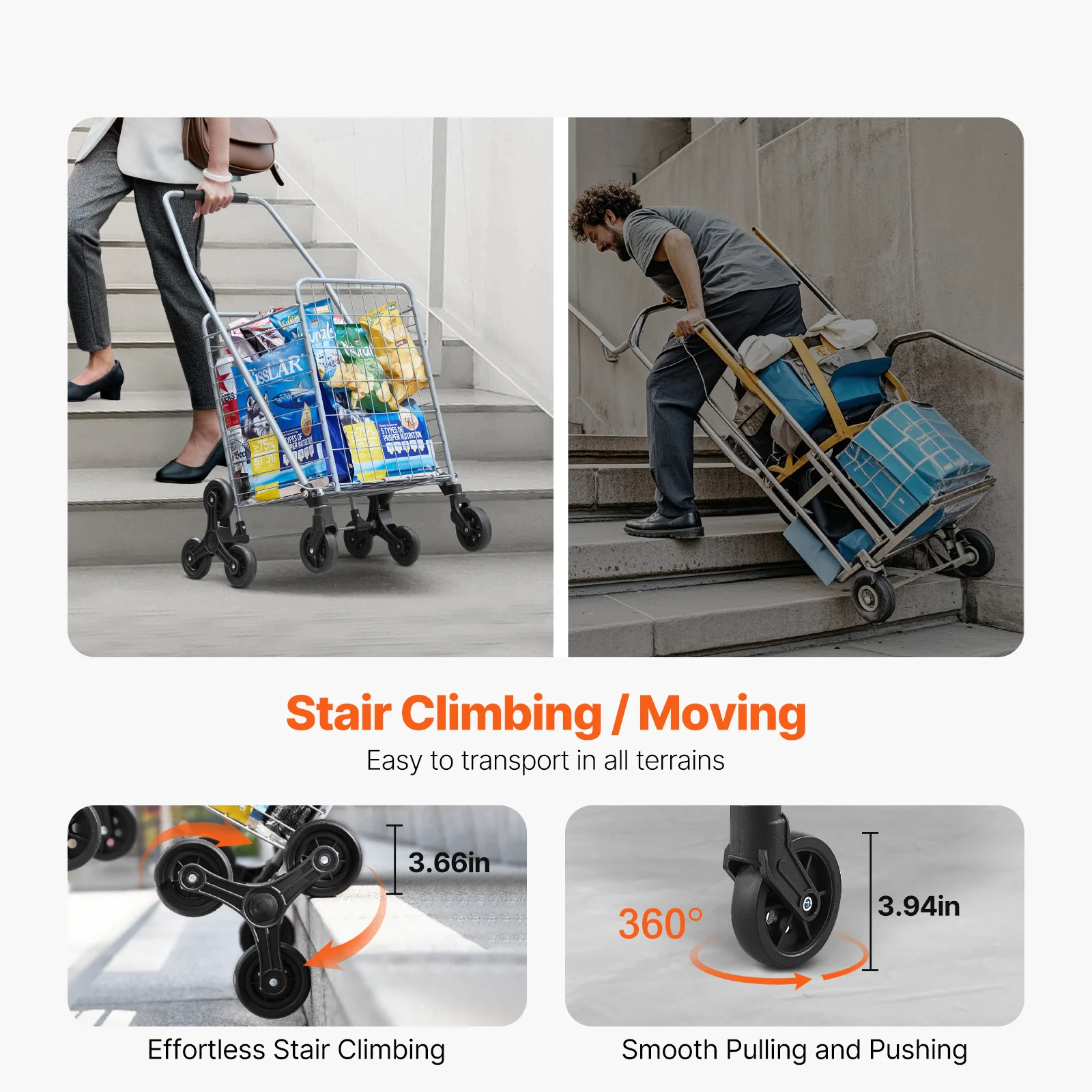 Folding Stair Climbing Utility Cart with Wheels for Shopping