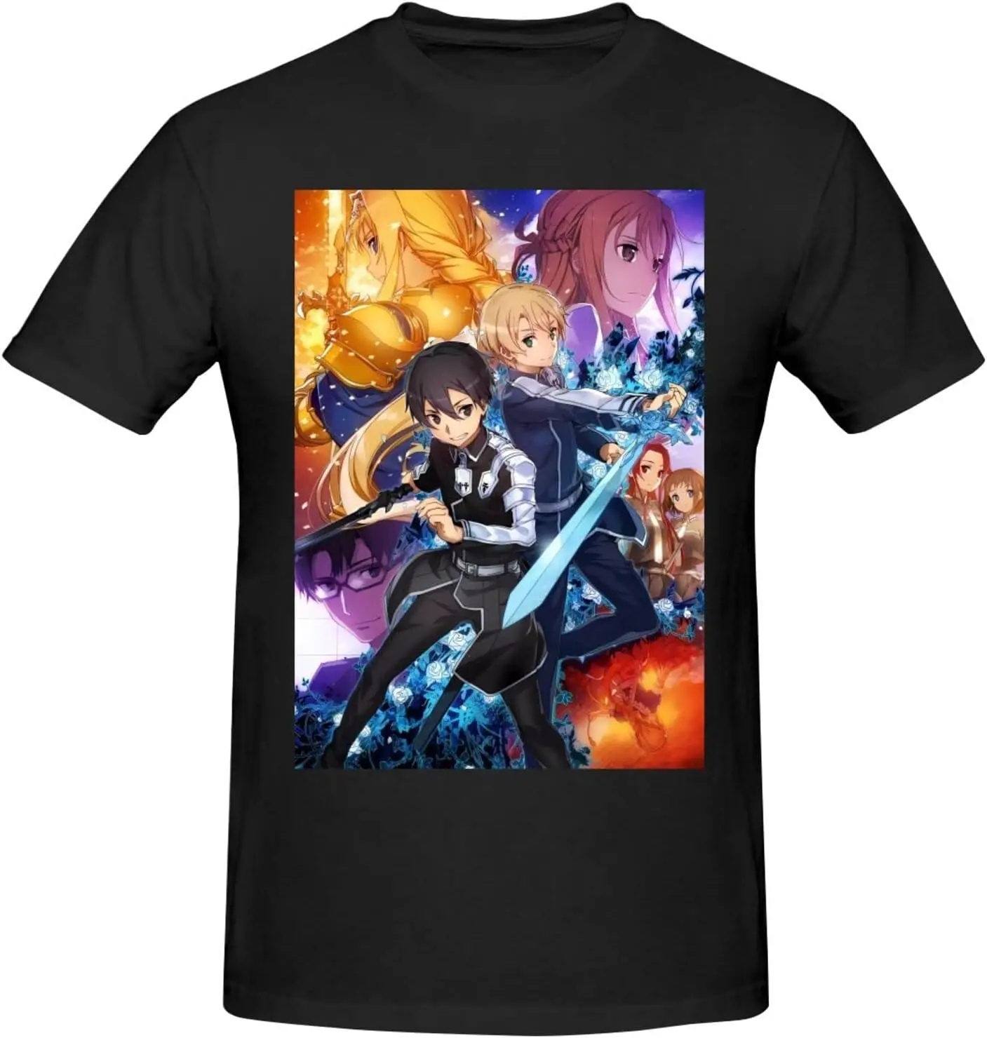 

Sword Anime Art Online Shirt Men's Personalised Crew Neck Short Sleeve T Shirt Fashion Graphic Tees Deep Heather